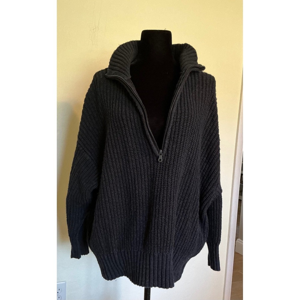 OFFLINE by Aerie Mens Large Black Shaker Knit Quarter Zip Sweater